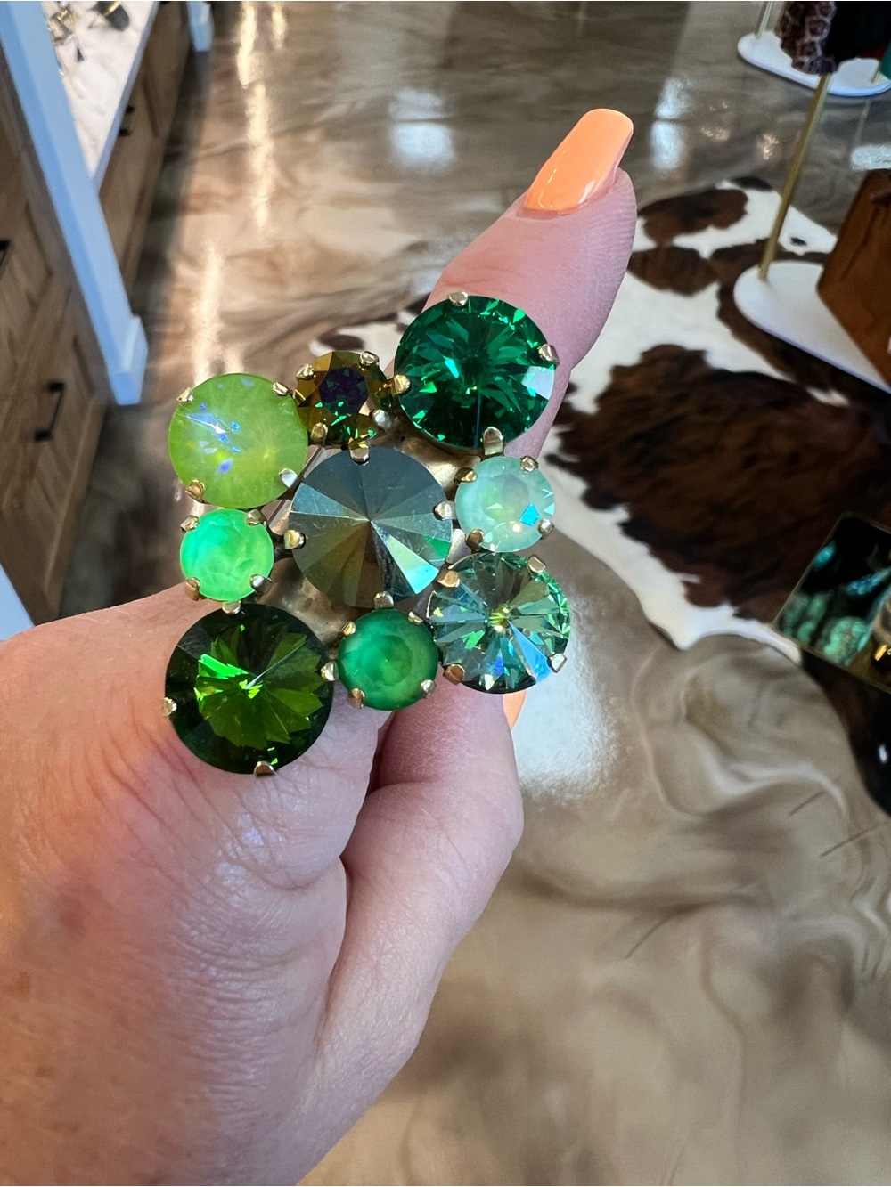 Green Crystal Cluster Cocktail Ring - Unbranded